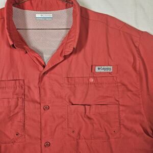 Columbia PFG Shirt Mens 2XL Red Short Sleeve Fishing Vented Omni-Shade Button Up